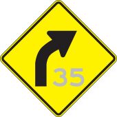 Semi-Custom Direction Sign: Right Curve (Advisory Speed)