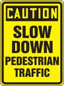 OSHA Caution Bicycle & Pedestrian Sign: Slow Down - Pedestrian Traffic