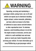 Prop 65 Vehicle Exposure Exposure Safety Label: Cancer And Reproductive Harm