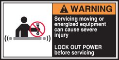 ANSI Warning CEMA Label: Servicing Moving Or Energized Equipment Can Cause Severe Injury