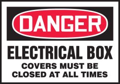 OSHA Danger Safety Label: Electrical Box - Covers Must Be Closed At All Times