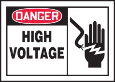 OSHA Danger Safety Label: High Voltage - Hand Injury Graphic