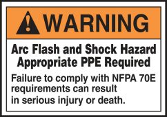 ANSI Warning Electrical Safety Label: Arc Flash And Shock Hazard - Appropriate PPE Required (NFPA)