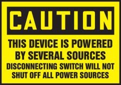 OSHA Caution Safety Label: This Device Is Powered By Several Sources - Disconnecting Swtich Will Not Shut Off All Power Sources