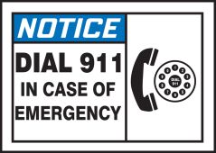 ANSI Notice Safety Label: Dial 911 In Case Of Emergency (Graphic)
