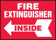 Safety Label: Fire Extinguisher Inside (Left Arrow)