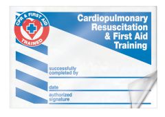 Safety Label: Cardiopulmonary Resuscitation and First Aid Training Successfully Completed By - Date - Authorized Signature