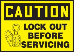 OSHA Caution Lockout/Tagout Label: Lock Out Before Servicing