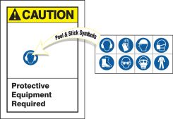 ANSI Caution Safety Label: Protective Equipment Required (With Peel & Stick Symbols)
