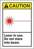 ANSI Caution Safety Label: Laser In Use - Do Not Stare Into Beam
