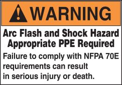 ANSI Warning Arc Flash Protection Labels On A Roll: Arc Flash & Shock Hazard - Appropriate PPE Required - NFPA 70E