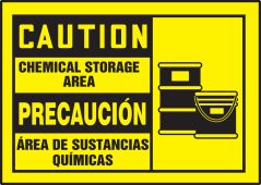 Bilingual OSHA Caution Safety Label: Chemical Storage Area