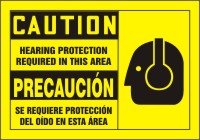 Bilingual OSHA Caution Safety Label: Hearing Protection Required In This Area