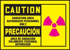Bilingual OSHA Caution Safety Label: Radiation Area - Authorized Personnel Only