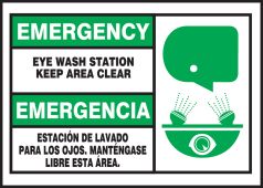 Bilingual Emergency Safety Label: Eye Wash Station - Keep Clear