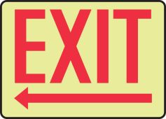 Safety Sign: Exit (Left Arrow Below - Glow)