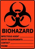 Biohazard Safety Sign: Infectious Agent Entry Requirements