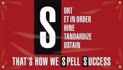 5S Motivational Banner: Sort - Set In Order - Shine - Standardize - Sustain - That's How We Spell Success