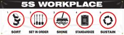 Safety Banners: 5S Workplace - Sort - Set In Order - Shine - Standardize - Sustain