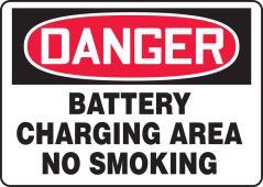 OSHA Danger Safety Sign: Battery Charging Area - No Smoking