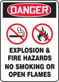 OSHA Danger Safety Sign: Explosion & Fire Hazards - No Smoking Or Open Flames