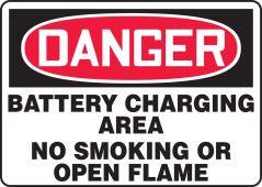 OSHA Danger Safety Sign: Battery Charging Area No Smoking Or Open Flame