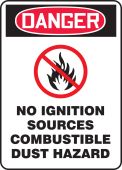 OSHA Danger Safety Sign: No Ignition Sources - Combustible Dust Hazard
