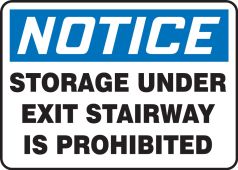 OSHA Notice Safety Sign: Storage Under Exit Stairway is Prohibited