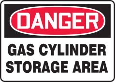 OSHA Danger Safety Sign: Gas Cylinder Storage Area