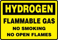 Hydrogen Safety Sign: Flammable Gas No - Smoking - No Open Flames