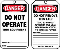 OSHA Danger Safety Tag: Do Not Operate This Equipment