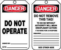 Jumbo OSHA Danger Safety Tag: Do Not Operate