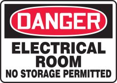 OSHA Danger Safety Sign: Electrical Room - No Storage Permitted