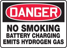 OSHA Danger Safety Sign: No Smoking - Battery Charging Emits Hydrogen Gas