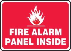 Safety Sign: Fire Alarm Panel Inside (Graphic Red Background)