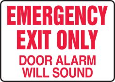Safety Sign: Emergency Exit Only- Door Alarm Will Sound