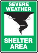 Severe Weather Safety Sign: Severe Weather - Shelter Area- Emergency Shelter Signs