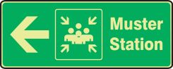 Glow-In-The-Dark Safety Sign: Muster Station (Left Arrow)
