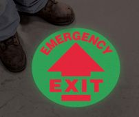 Glow-In-The-Dark Slip-Gard™ Floor Signs: Emergency Exit (Arrow)