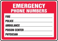 Safety Sign: Emergency Phone Numbers