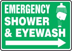 Safety Sign: Emergency Shower & Eyewash (Right Arrow)