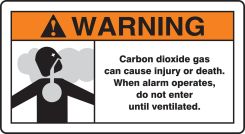 ANSI Warning Fire Safety Sign: Carbon Dioxide Gas Can Cause Injury Or Death