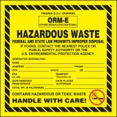 Hazardous Waste Label: Hazardous Waste - ORM-E (No Smoking)