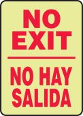 Bilingual Glow-In-The-Dark Safety Sign: No Exit