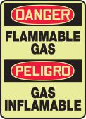 Bilingual Lumi-Glow™ OSHA Danger Safety Sign: Flammable Gas
