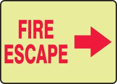 Glow-In-The-Dark Safety Sign: Fire Escape (Right Arrow)