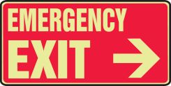 Glow-In-The-Dark Safety Sign: Emergency Exit (Right Arrow 7" x 14")