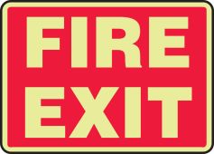 Glow-In-The-Dark Safety Sign: Fire Exit (Red Background)