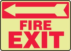 Glow-In-The-Dark Safety Sign: Fire Exit (Left Arrow)