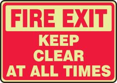 Glow-In-The-Dark Safety Sign: Fire Exit - Keep Clear At All Times